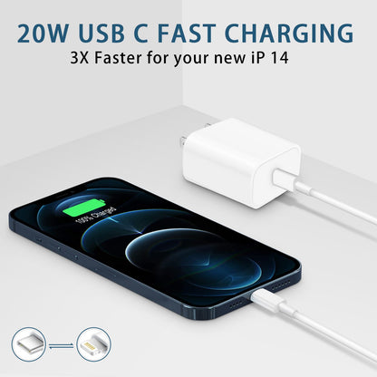 Phone Charger Fast Charging, 【MFi Certified】 2-Pack 20W USB-C Fast Charger with 6FT Fast Charging Cable for IP 14/13/12/11/Xs/8, i Pad and More