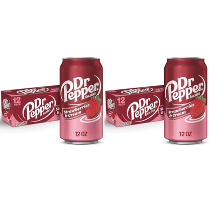 Dr Pepper Zero Strawberries and Cream Soda, 12 fl oz cans, 12 Pack