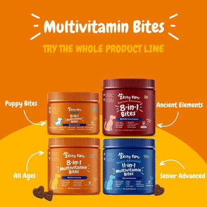 Zesty Paws Multivitamin Treats for Dogs - Glucosamine Chondroitin for Joint Support + Digestive Enzymes & Probiotics - Grain Free Dog Vitamin for Skin & Coat + Immune Health - Chicken Flavor - 90ct