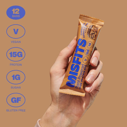 Misfits Vegan Protein Bar, Variety Pack, Plant Based Chocolate Protein Bars, High Protein Snacks for Adults with 15g Plant Protein Per Bar, Low Carb, 1g Sugar, High Fiber, Healthy Snack Food, 12 Pack