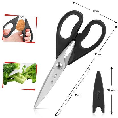 Kitchen Shears, iBayam Kitchen Scissors All Purpose Heavy Duty Meat Scissors Poultry Shears, Dishwasher Safe Food Cooking Scissors Stainless Steel Utility Scissors, 2-Pack, Black, Aqua Sky