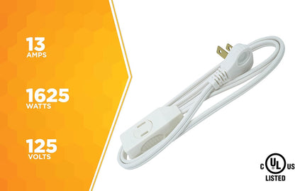 SlimLine 2235 Indoor Flat Plug Extension Cord, 3 Foot Cord, Right Angled Plug, 16 gauge, 3 Polarized Outlets, 125 Volts, Space Saving Design, Neutral White Color, UL