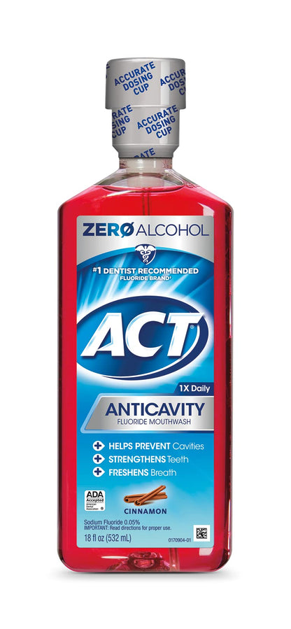 ACT Anticavity Zero Alcohol Fluoride Mouthwash 18 fl. oz., With Accurate Dosing Cup, Mint