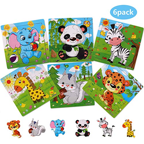 NASHRIO Wooden Puzzles for Toddlers 2-5 Years Old(Set of 6), 9 Pieces Preschool Educational and Learning Animal Jigsaw Puzzle Toy Gift Set for Boys and Girls