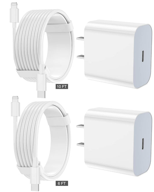 iPhone Charger Fast Charging 2 Pack Type C Wall Charger Block with 2 Pack [6FT&10FT] Long USB C to Lightning Cable for iPhone 14/13/12/12 Pro Max/11/Xs Max/XR/X,AirPods Pro