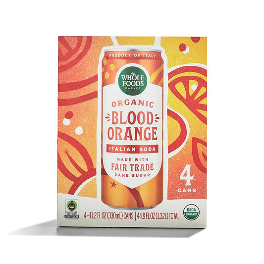 Whole Foods Market 4 Pack Organic Italian Soda, Blood Orange, 11.2 Fluid Ounce (Pack of 4)