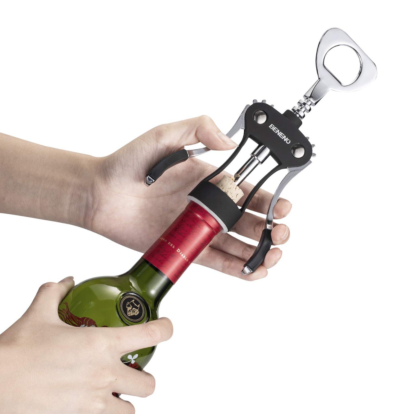 Wine Opener, Zinc Alloy Premium Wing Corkscrew Wine Bottle Opener with Multifunctional Bottles Opener, Sharp Corkscrew with Ergonomic Non-slip Wing Handle, Upgrade