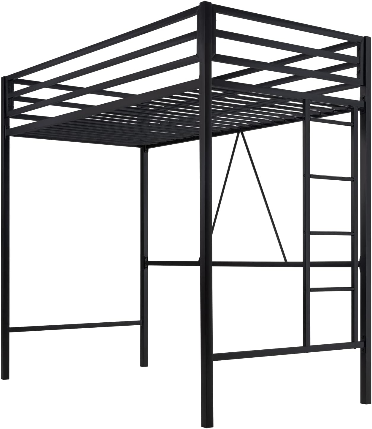 SHA CERLIN Junior Loft Bed Twin Size, Heavy Duty Twin Bed Frame with Full-Length Guardrail & Removable Stairs, Noise-Free, Space-Saving, No Box Spring Needed, Black