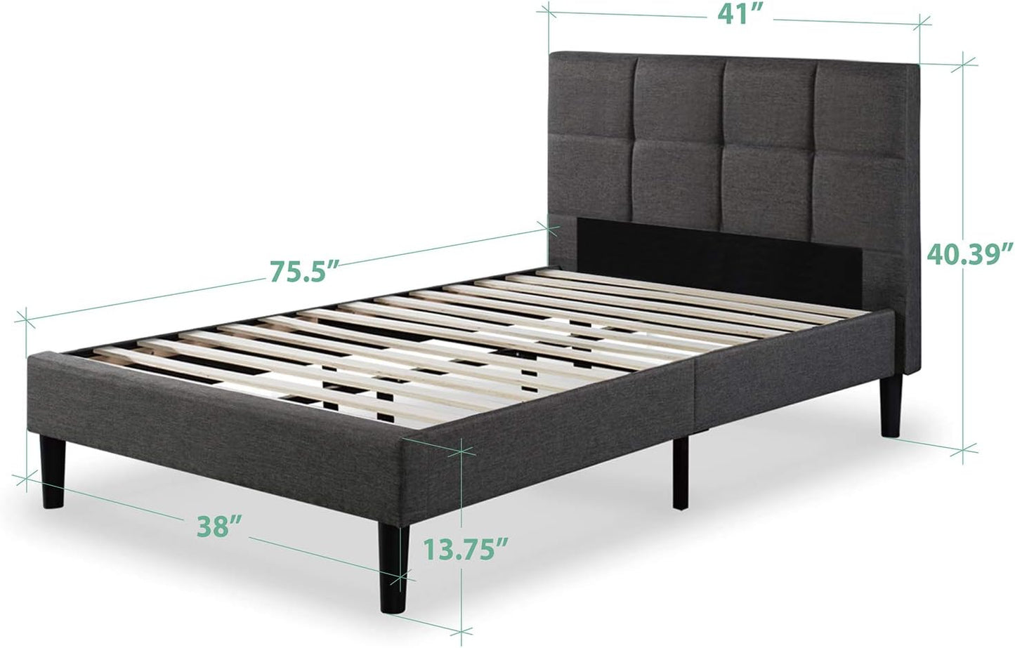 ZINUS Lottie Upholstered Platform Bed Frame, Mattress Foundation, Wood Slat Support, No Box Spring Needed, Easy Assembly, Grey, Twin