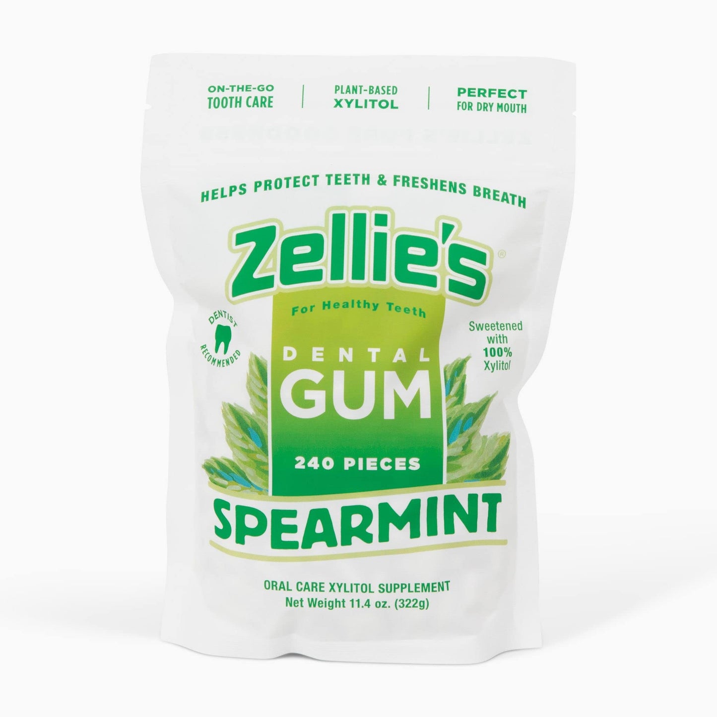 Zellie's | 100% Xylitol Sugar Free Spearmint Chewing Gum | Spearmint Flavor (100 Count (Pack of 1))