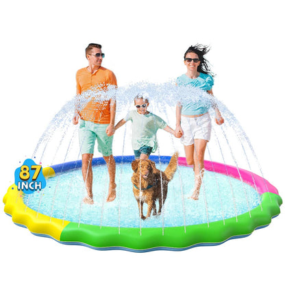 VISTOP Non-Slip Splash Pad for Kids and Dog, Thicken Sprinkler Pool Summer Outdoor Water Toys - Fun Backyard Fountain Play Mat for Baby Girls Boys Children or Pet Dog (59 inch, Blue&Blue)