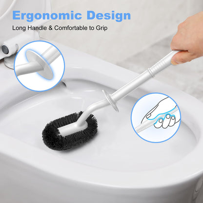 HAMITOR Toilet Bowl Brush Holder Set: Curved Design with Holder for Deep Cleaning Under Rim - Compact Hidden Scrubber for Small Space - Modern RV Bathroom Accessories - White