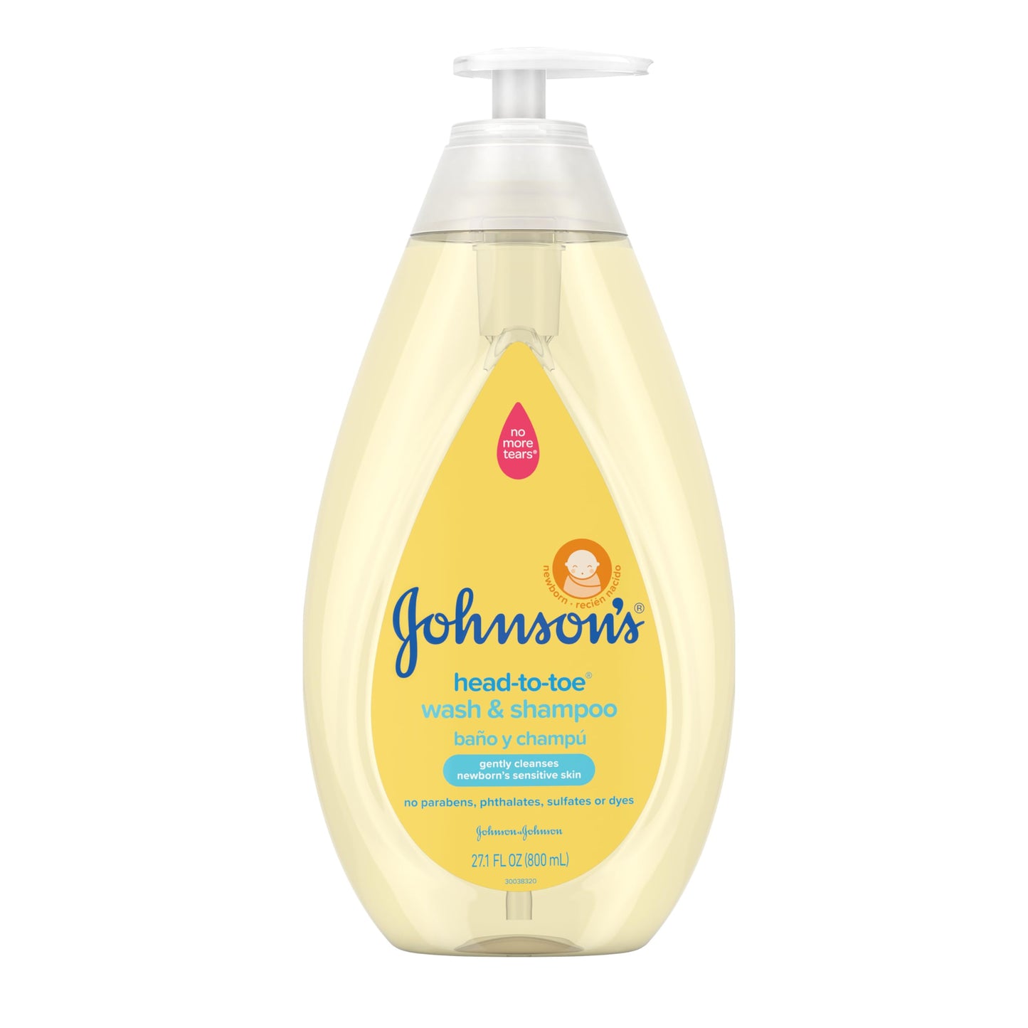 Johnson's Head-to-Toe Gentle Tear-Free Baby & Newborn Wash & Shampoo, Sulfate-, Paraben- Phthalate- & Dye-Free, Hypoallergenic Wash for Sensitive Skin & Hair, 27.1 fl. Oz