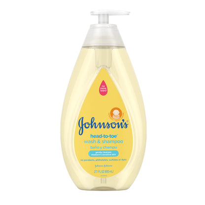 Johnson's Head-to-Toe Gentle Tear-Free Baby & Newborn Wash & Shampoo, Sulfate-, Paraben- Phthalate- & Dye-Free, Hypoallergenic Wash for Sensitive Skin & Hair, 27.1 fl. Oz