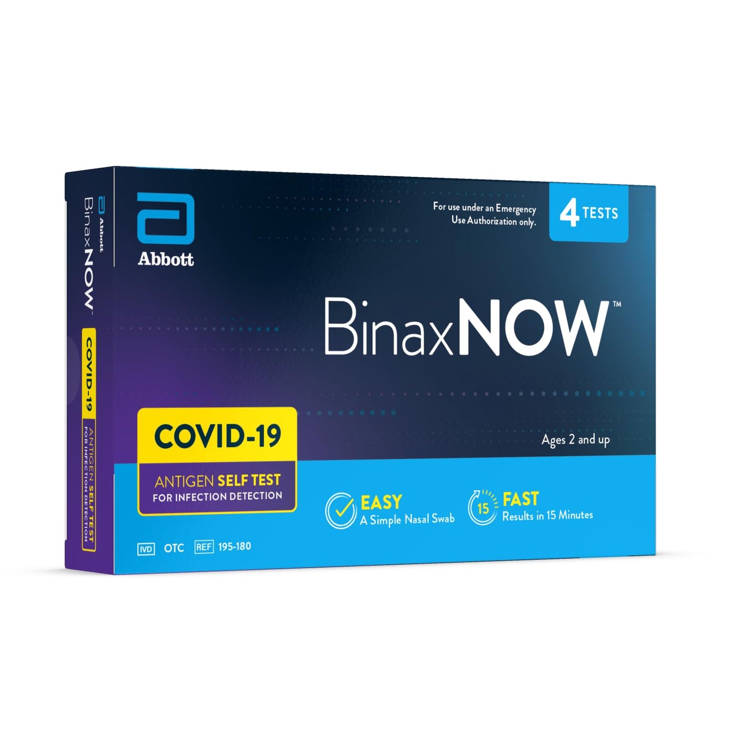 BinaxNOW COVID-19 Antigen Self Test, 1 Pack, 4 Tests Total, COVID Test With 15-Minute Results Without Sending to a Lab, Easy to Use at Home