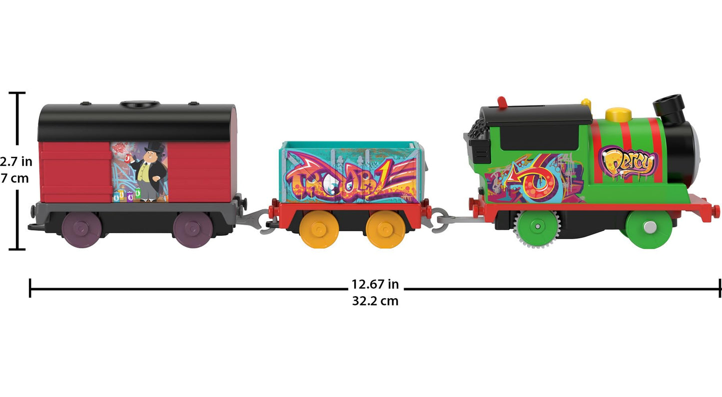 Thomas & Friends Motorized Toy Train Graffiti James Battery-Powered Engine with Tender & Cargo Car for Pretend Play Preschool Kids Ages 3+ Years