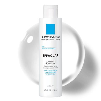 La Roche-Posay Effaclar Clarifying Solution Acne Toner with Salicylic Acid and Glycolic Acid, Pore Refining Oily Skin Toner, Gentle Exfoliant to Unclog Pores and Remove Dead Skin Cells