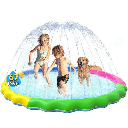 VISTOP Non-Slip Splash Pad for Kids and Dog, Thicken Sprinkler Pool Summer Outdoor Water Toys - Fun Backyard Fountain Play Mat for Baby Girls Boys Children or Pet Dog (59 inch, Blue&Blue)