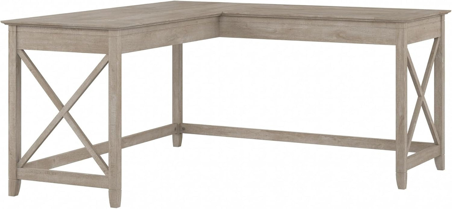 Bush Furniture Key West L Shaped Desk, 60-inch Modern Farmhouse Writing Desk for Home Office