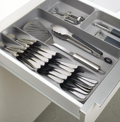 Joseph Joseph DrawerStore Compact Utensil Organizer For Kitchen Drawer Silverware, Flatware Tray, Small, Grey