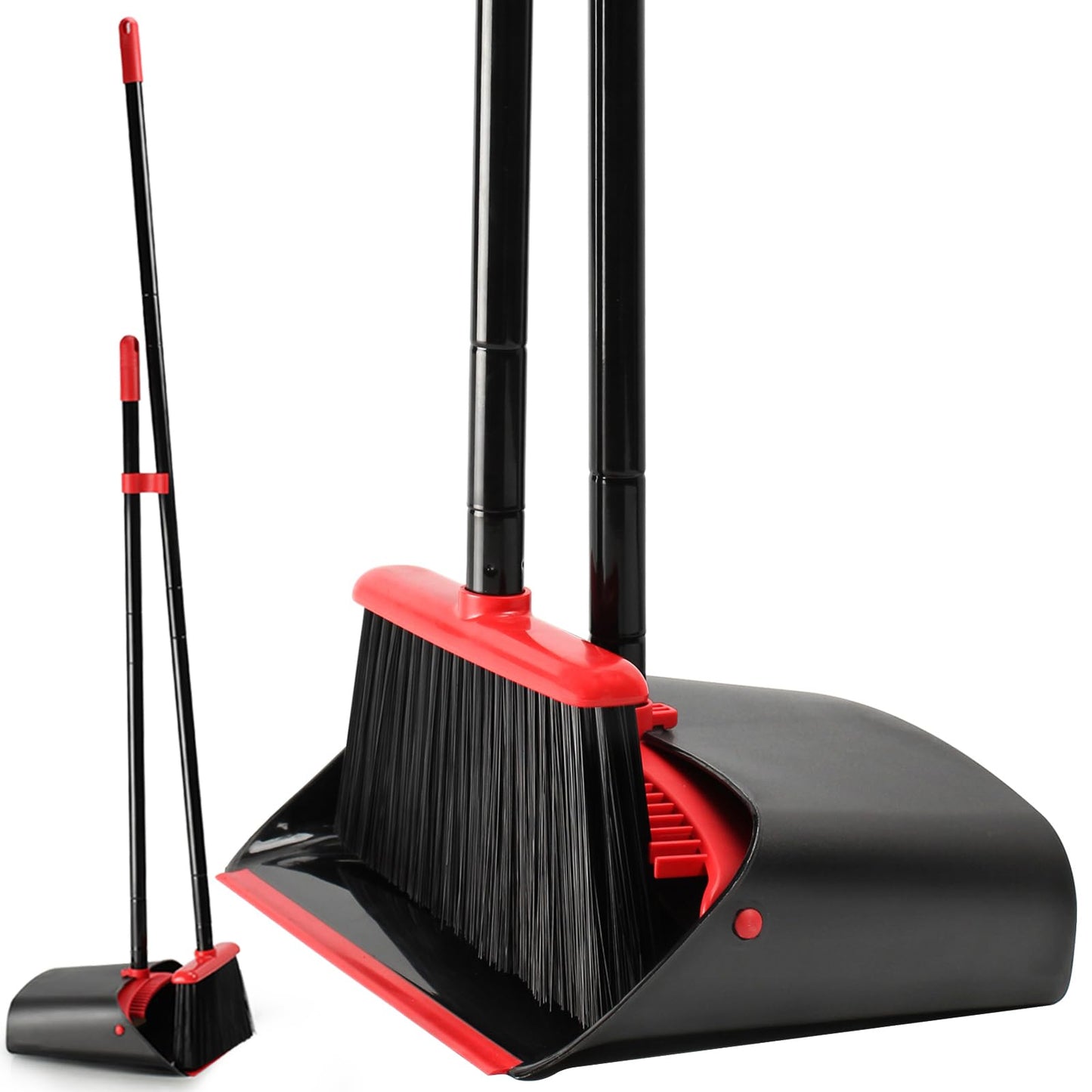 TreeLen Broom and Dustpan Set with 52" Long Handle for Home Kitchen Room Office Lobby Floor Use Upright Stand Up Stand Up Broom with Dustpan Combo