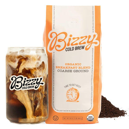 Bizzy Organic Cold Brew Coffee | Smooth & Sweet Blend | Coarse Ground Coffee | Micro Sifted | Specialty Grade | 100% Arabica | 1 LB