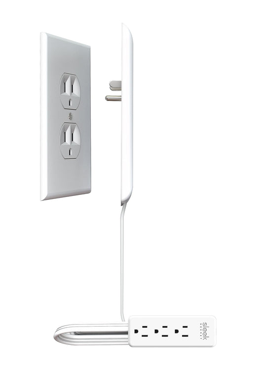 Sleek Socket Original & Patented Ultra-Thin Outlet Covers Extender with Cord Concealer Kit, Flat Extension Cord with Multiple Outlets, 3-Ft, Universal Size, Ideal for Kitchens & Behind Furniture