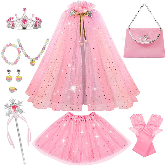 Meland Princess Dress up Clothes for Little Girl, 11Pcs Princess Cape with Crown, Princess Dresses for Girl 3-8 Birthday Gift