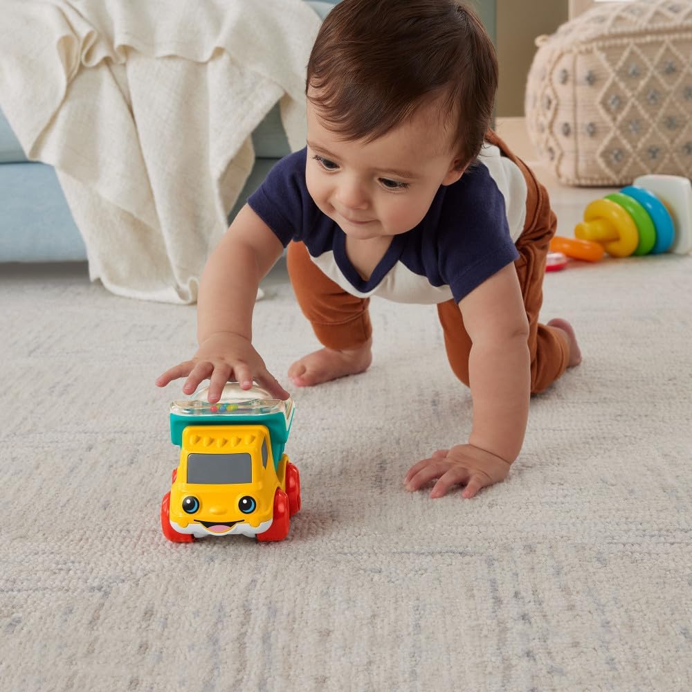 Fisher-Price Baby Toy Poppity Pop Dump Truck Push-Along Vehicle with Fine Motor Activities For Infants Ages 6+ Months