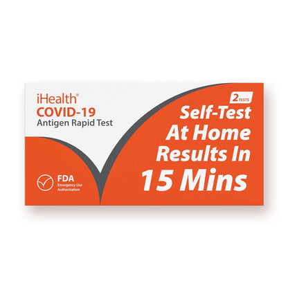 iHealth COVID-19 Antigen Rapid Test, 1 Pack, 2 Tests Total, FDA EUA Authorized OTC at-Home Self Test, Results in 15 Minutes with Non-invasive Nasal Swab, Easy to Use & No Discomfort