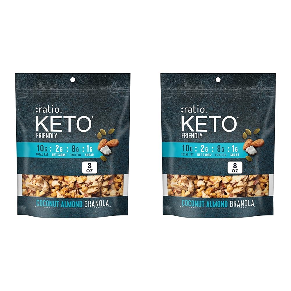 Ratio Coconut Almond Granola Cereal, 1g Sugar, Keto Friendly, 8 OZ Resealable Cereal Bag