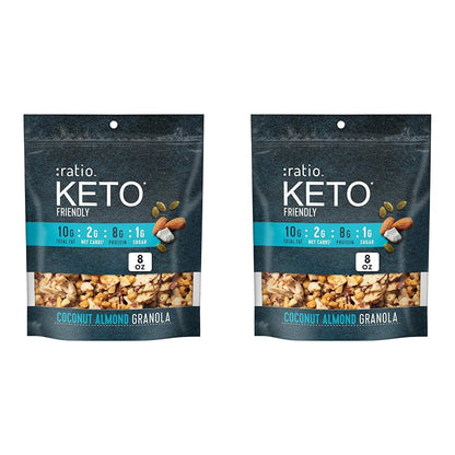 Ratio Coconut Almond Granola Cereal, 1g Sugar, Keto Friendly, 8 OZ Resealable Cereal Bag