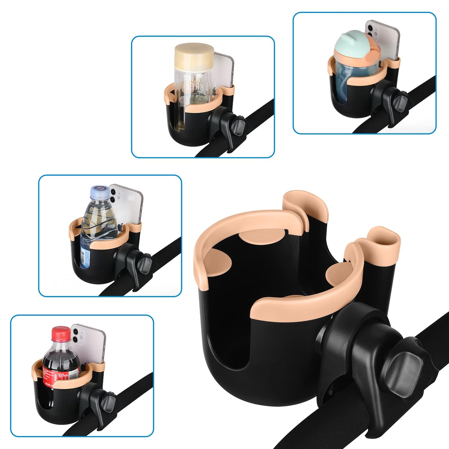 Accmor Stroller Cup Holder with Phone Holder, Bike Cup Holder, Universal Cup Holder for Uppababy Nuna Doona Strollers, 2-in-1 Cup Phone Holder for Stroller, Bike, Wheelchair, Walker, Scooter