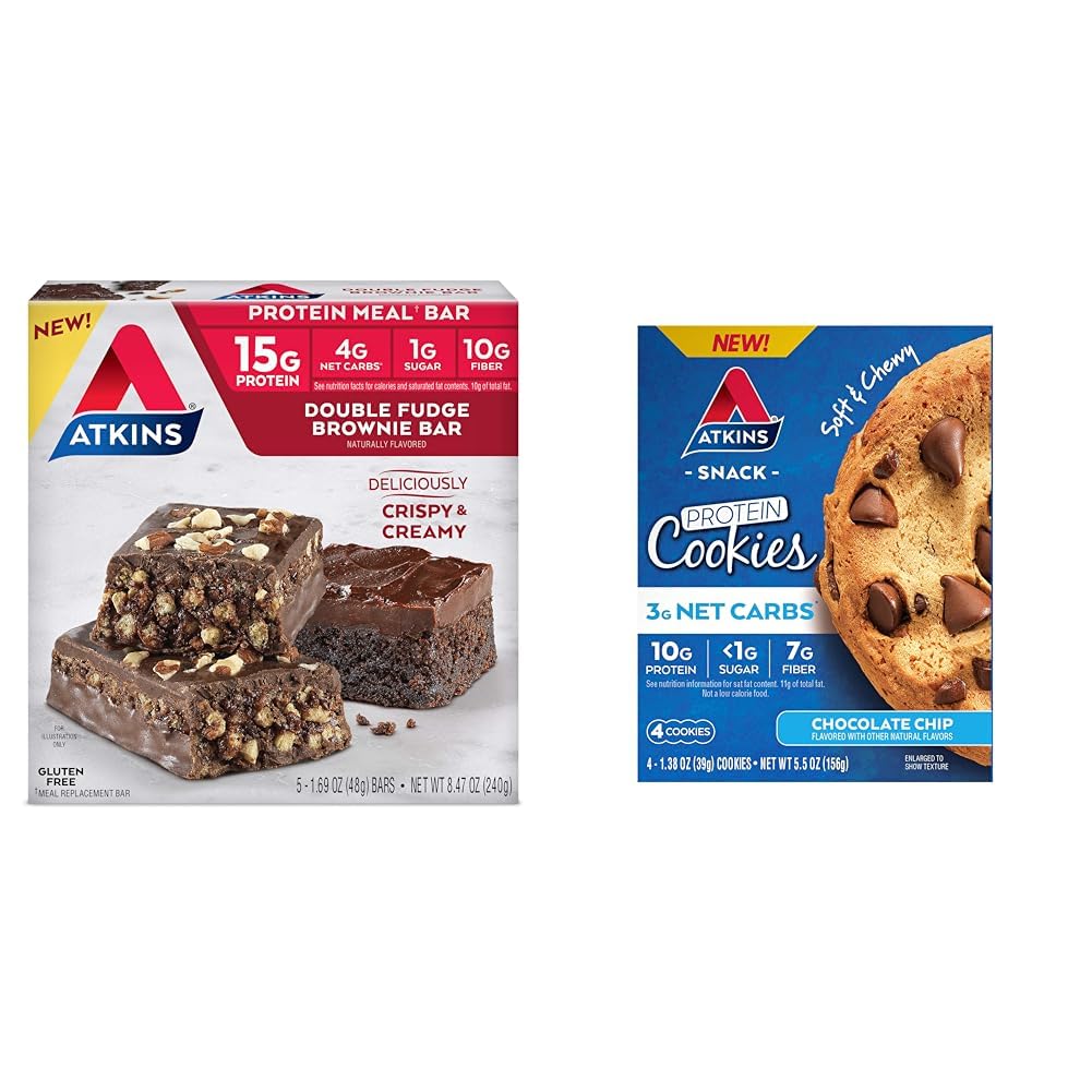 Atkins Double Fudge Brownie Protein Meal Bar, High Fiber, 15g Protein, 1g Sugar, 4g Net Carb, Meal Replacement, Keto Friendly