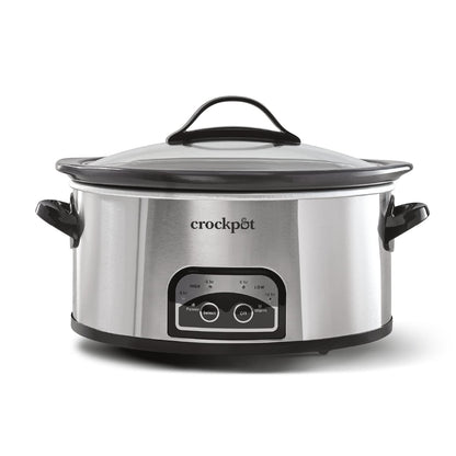 Crock-Pot Large 8-Quart Programmable Slow Cooker with Auto Warm Setting, Black Stainless Steel, Includes Cookbook (Pack of 1)