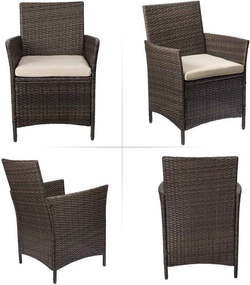 Devoko Patio Porch Furniture Sets 3 Pieces PE Rattan Wicker Chairs with Table Outdoor Garden Furniture Sets (Brown/Beige)