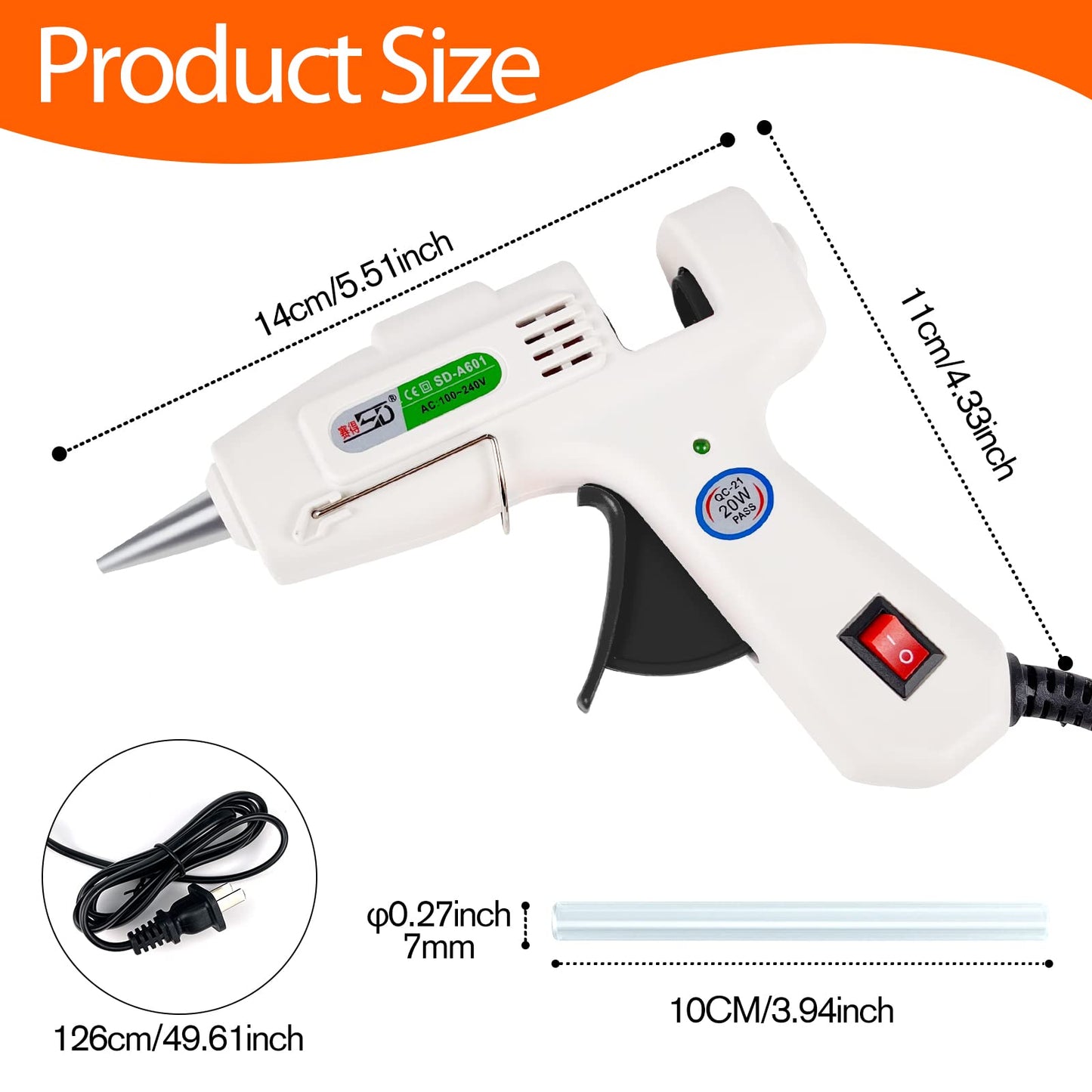 Hot Glue Gun with 30 Glue Sticks, Fast Preheating Hot Melt Gun, Mini Glue Gun Kit for Kids DIY School Craft Projects and Quick Home Repairs, 20W White