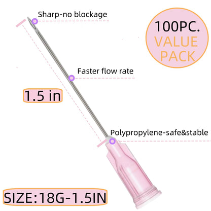 100 Pack 18Ga 1 Inch Sterile Disposable Injection Needle with Cap for Scientific and Industrial Dispensing Needl Accessories