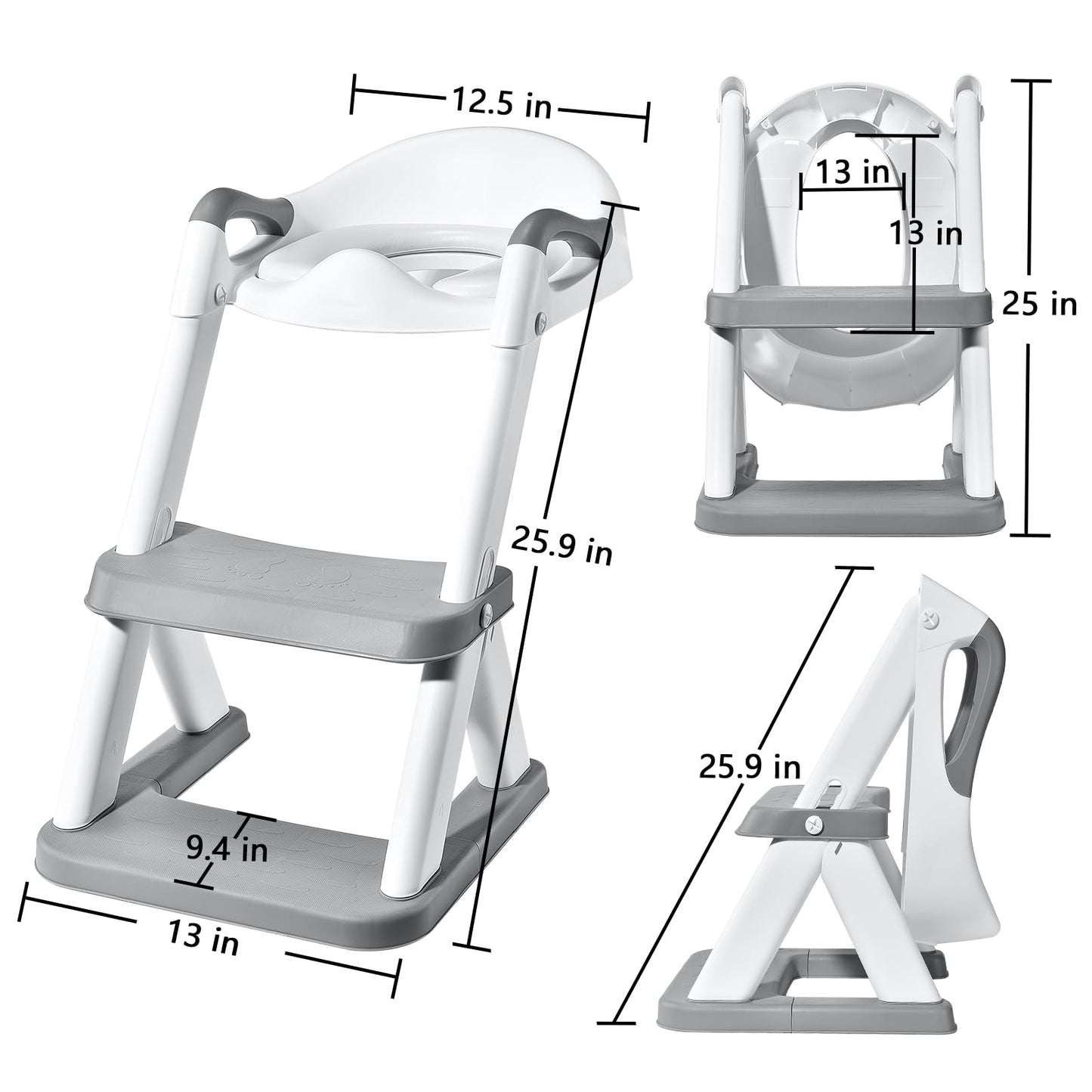 Toilet Potty Training Seat with Step Stool Ladder,SKYROKU Training Toilet for Kids Boys Girls Toddlers-Comfortable Safe Potty Seat with Anti-Slip Pads Ladder (Grey)