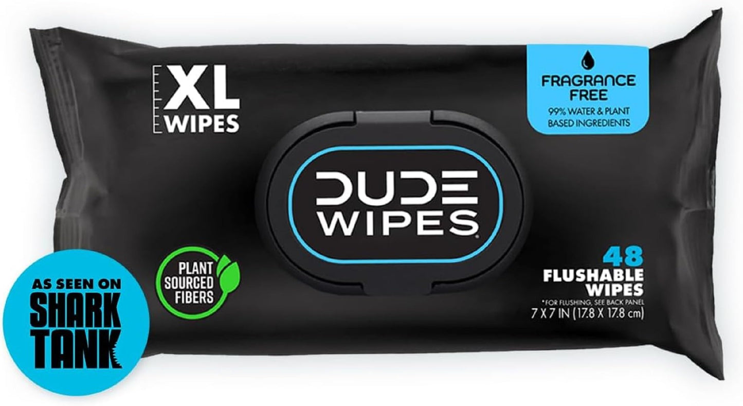 DUDE Wipes - Flushable Wipes - 1 Pack, 48 Wipes - Unscented Extra-Large Adult Wet Wipes - Vitamin-E & Aloe - Septic and Sewer Safe