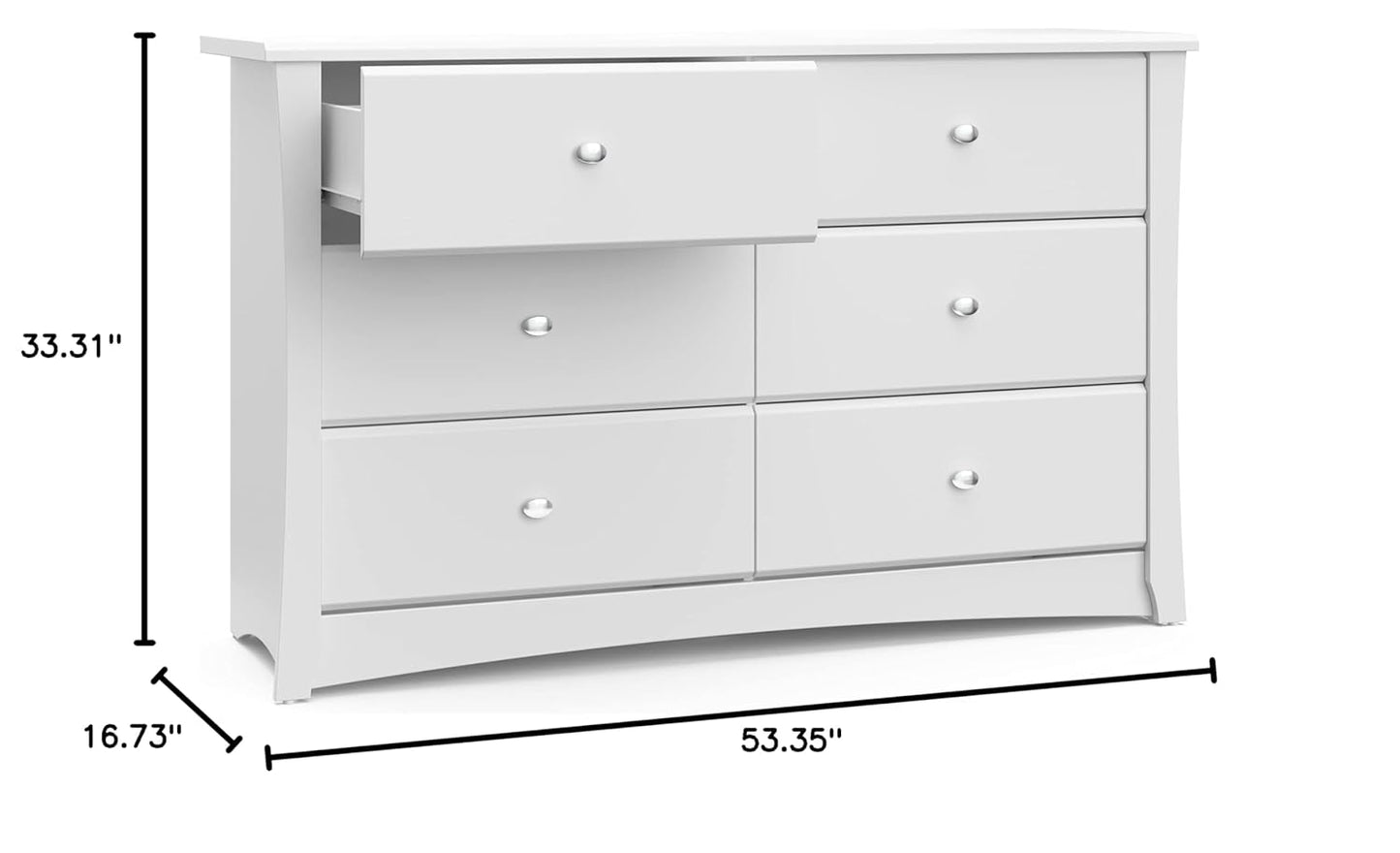 Storkcraft Crescent 6 Drawer Double Dresser (White) – GREENGUARD Gold Certified, Kids Dresser Drawer Organizer For Nursery, Chest of Drawers