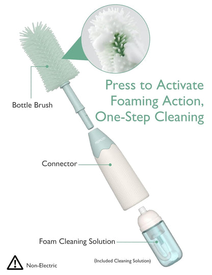 Momcozy Bottle Brush Kit, Innovative Push-Press Design for Better Cleaning - Baby Bottle Cleaner Brush for Baby Bottle, Breast Pumps, Nipples, and More - Can Generate Foam for Better Cleaning, Green