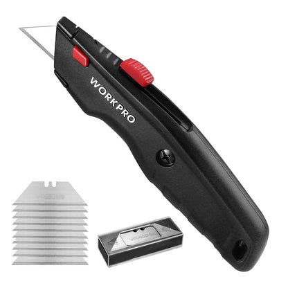 WORKPRO Premium Utility Knife, Retractable All Metal Heavy Duty Box Cutter, Quick Change Blade Razor Knife, with 10 Extra Blades