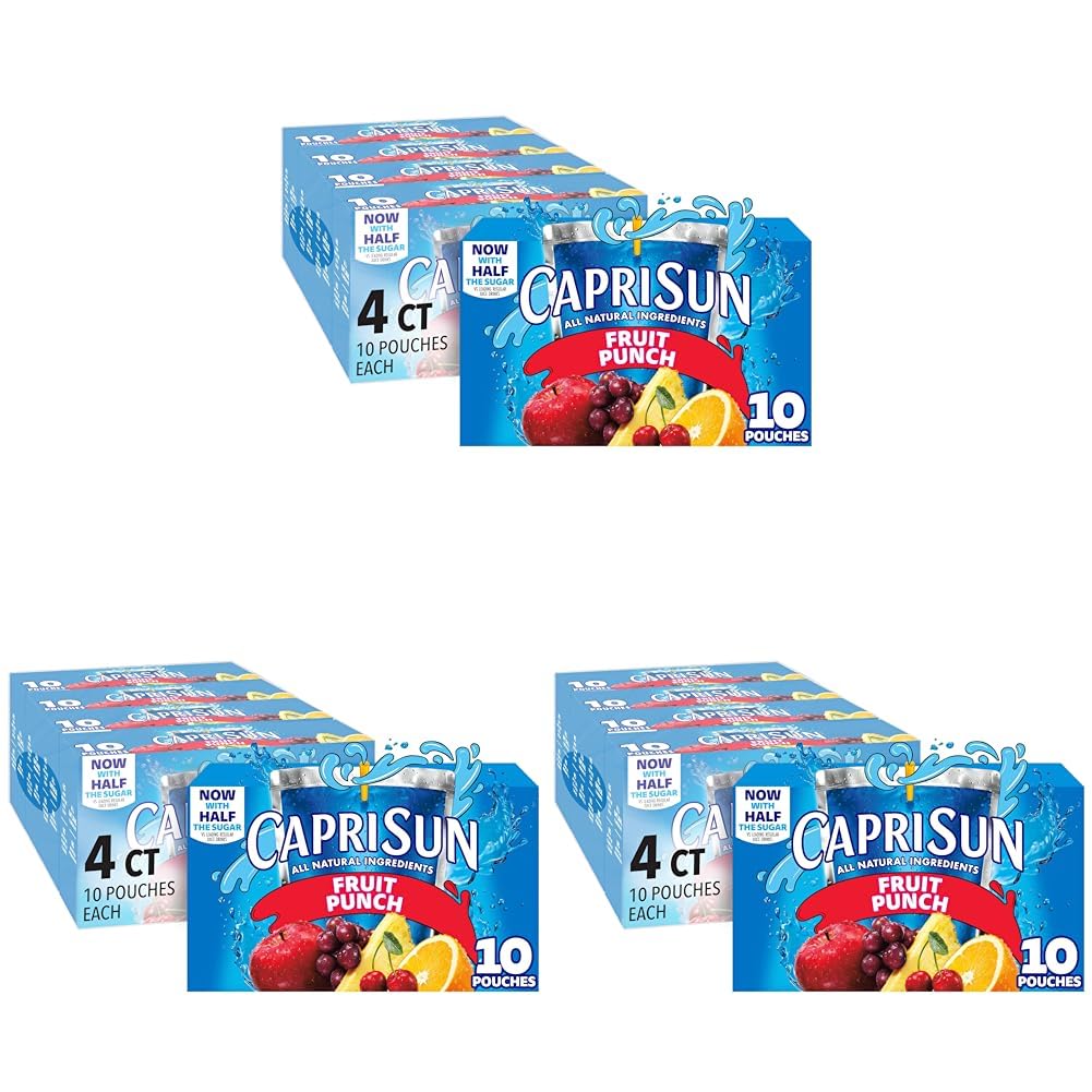 Capri Sun 100% Juice Fruit Punch Naturally Flavored Kids Juice Blend (40 ct Pack, 4 Boxes of 10 Pouches)