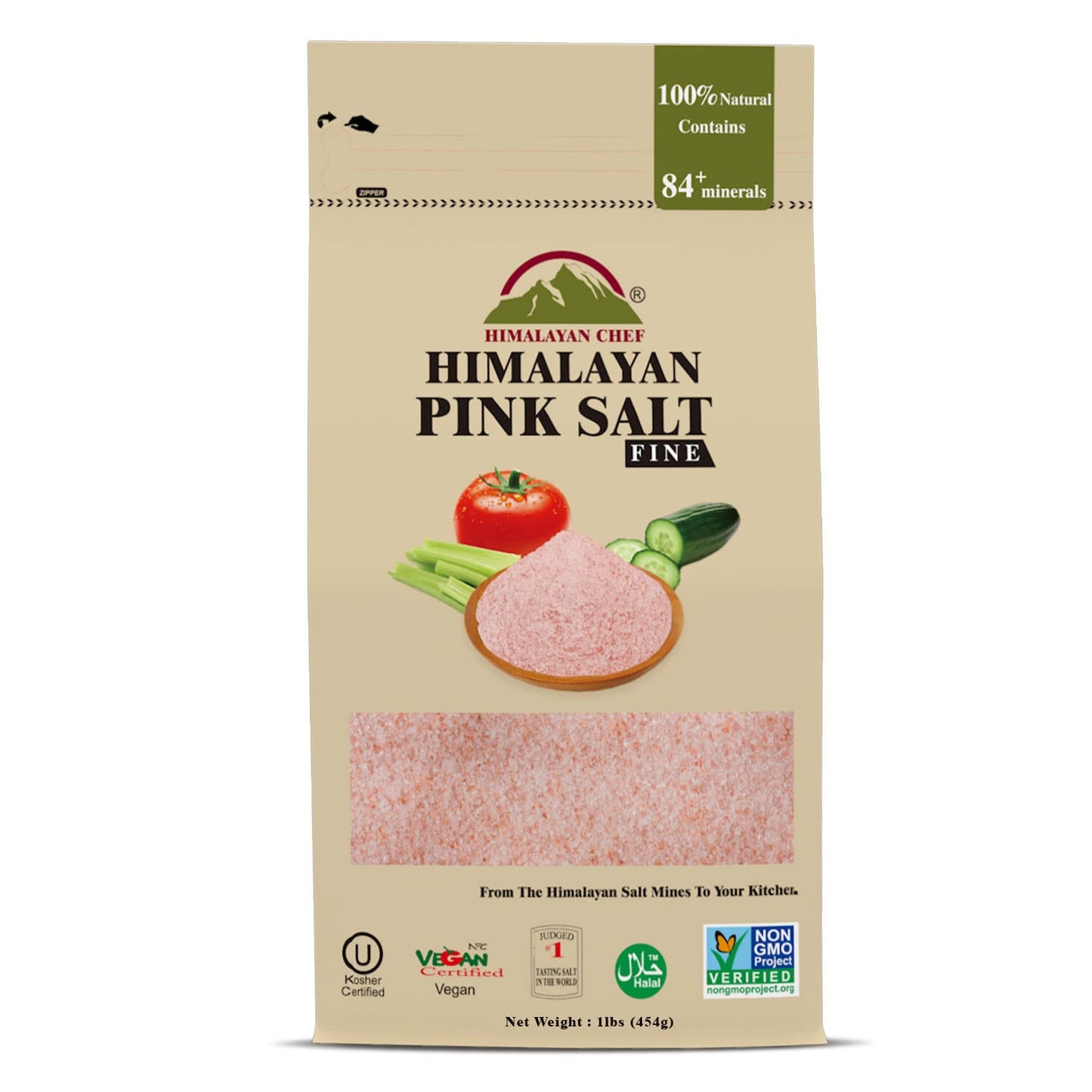 Himalayan Chef Pink Himalayan Salt, Fine Grain - 1 lbs (1 Pound Bag)