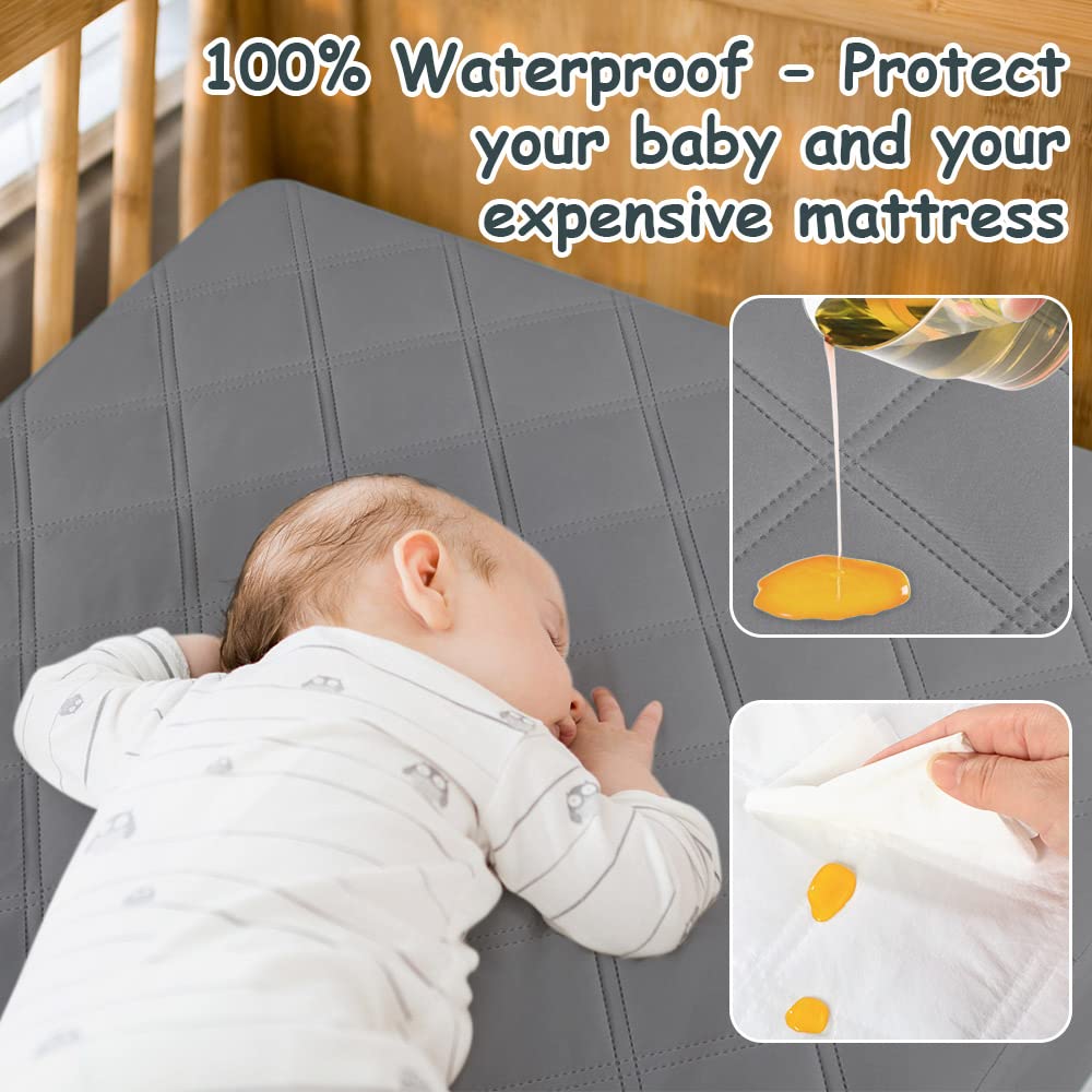 Yoofoss Waterproof Crib Mattress Protector 2 Pack, Quilted Crib Mattress Pad Cover Ultra Soft and Breathable, Machine Washable Toddler Mattress Protector for Standard Baby Crib Size 52''x28''