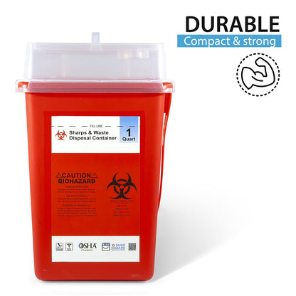 Sharps Container, Sharps Containers for Home Use, Needle Disposal Containers, Sharps Disposal Container, Biohazard Containers, Small Sharps Container - 1 Quart