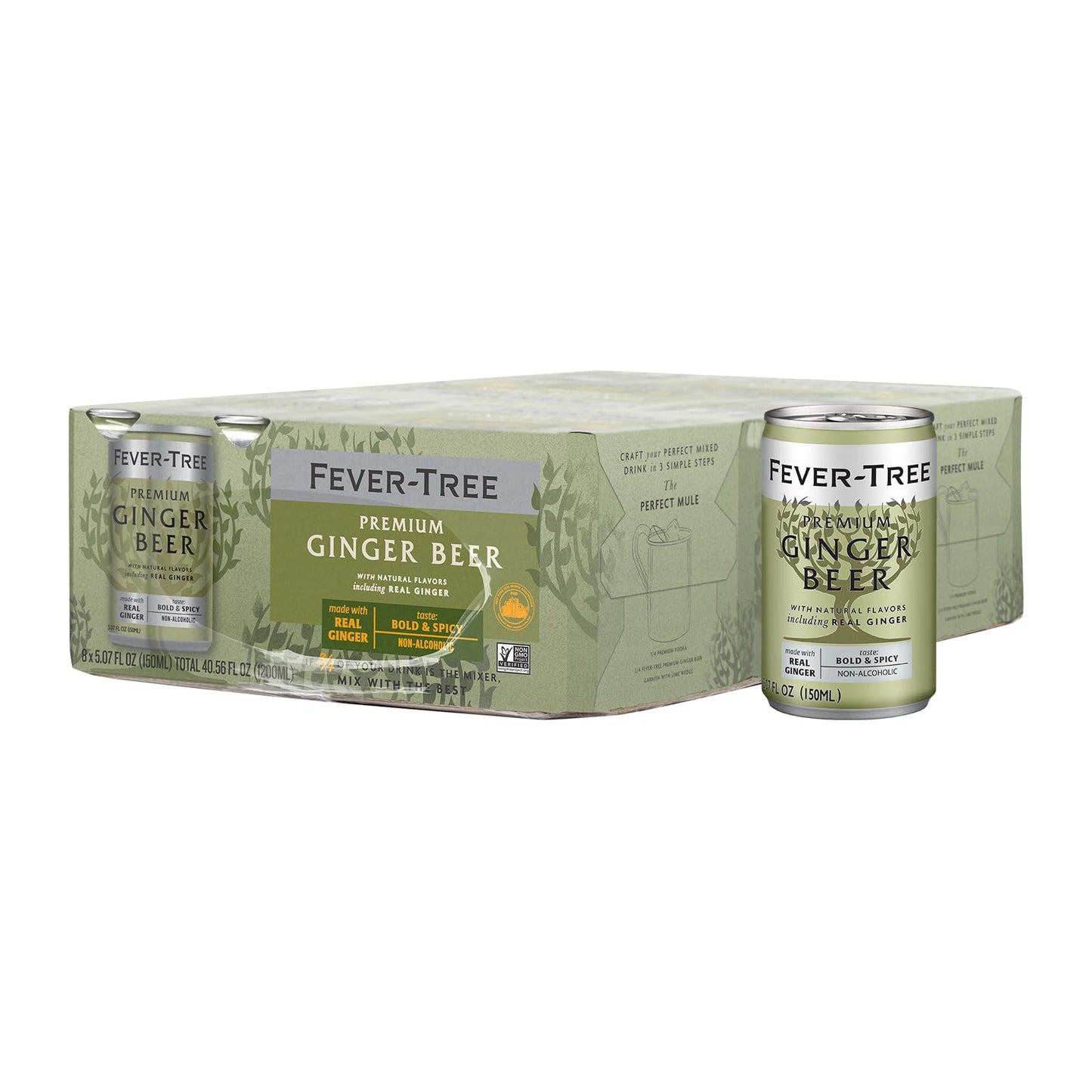 Fever Tree Ginger Beer - Premium Quality Mixer - Refreshing Beverage for Cocktails & Mocktails. Naturally Sourced Ingredients, No Artificial Sweeteners or Colors - 150 ML Cans - Pack of 24