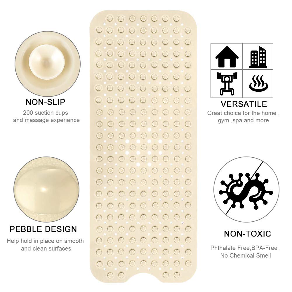 YINENN Bath Tub Shower Safety Mat 40 x 16 Inch Non-Slip and Extra Large, Bathtub Mat with Suction Cups, Machine Washable Bathroom Mats with Drain Holes, Clear