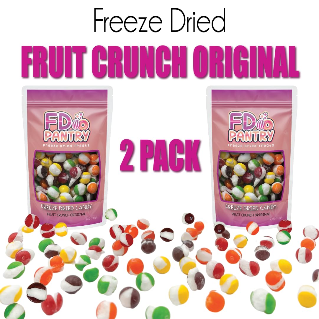 Fruit Crunch Original Candy Freeze Dried 16 oz 1 pound - Assortment Strawberry, Orange, Lemon, Grape, Lime Flavors Large 1lb Big Bag Pouch - Ideal Gift Snack 16oz